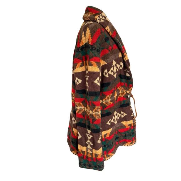 Vtg Ralph Lauren Hand Knit Aztec Southwestern Long Cardigan Concho Lambswool L - Picture 5 of 10